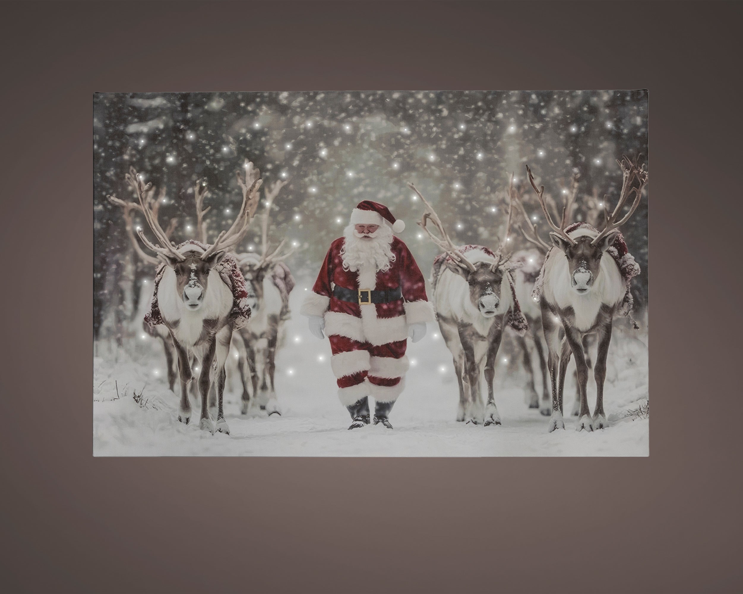 Quadro Luminoso Babbo Con Renne 58x38 Cm