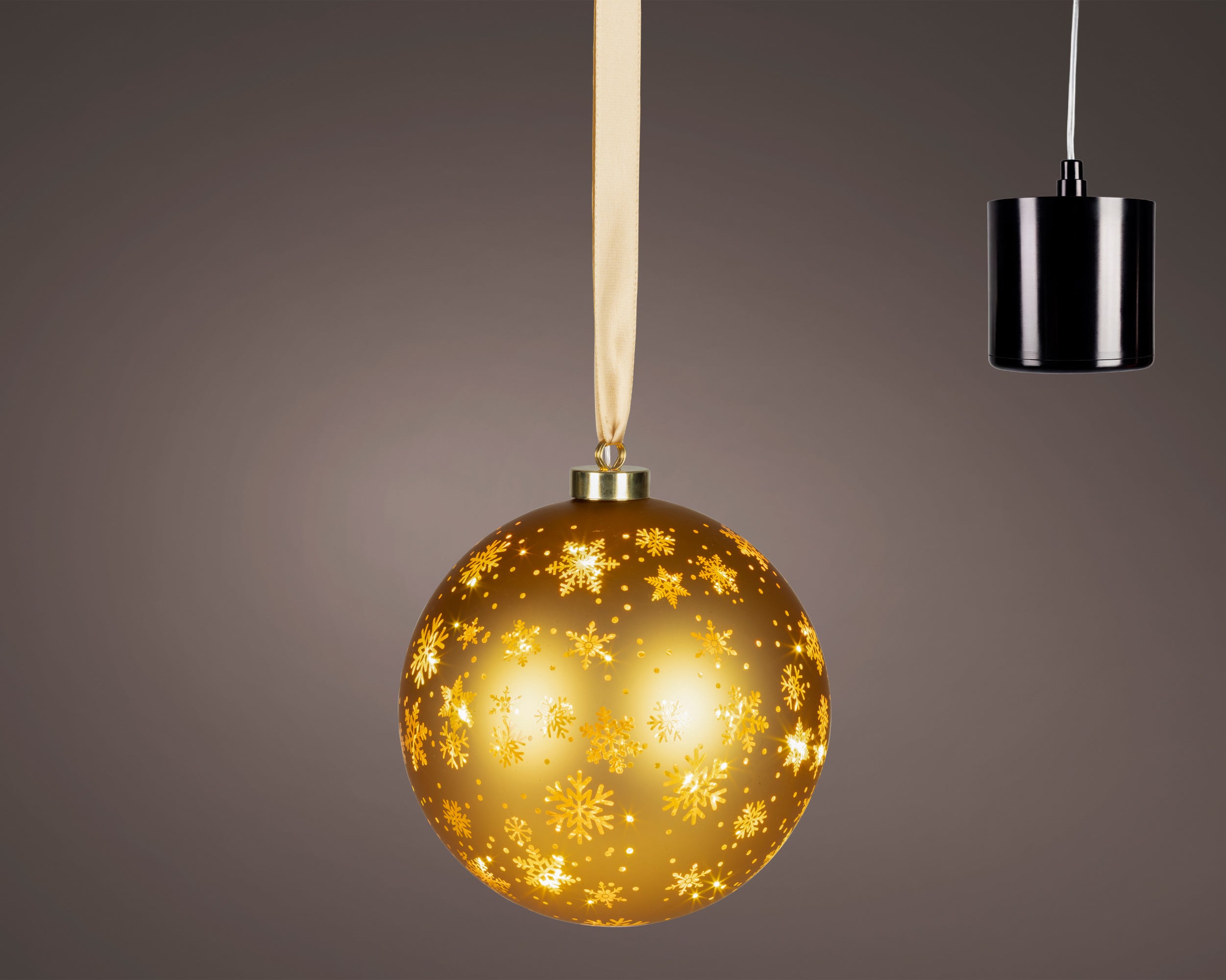 Sfera Rotante Vetro Oro Luce Calda D 19 Cm