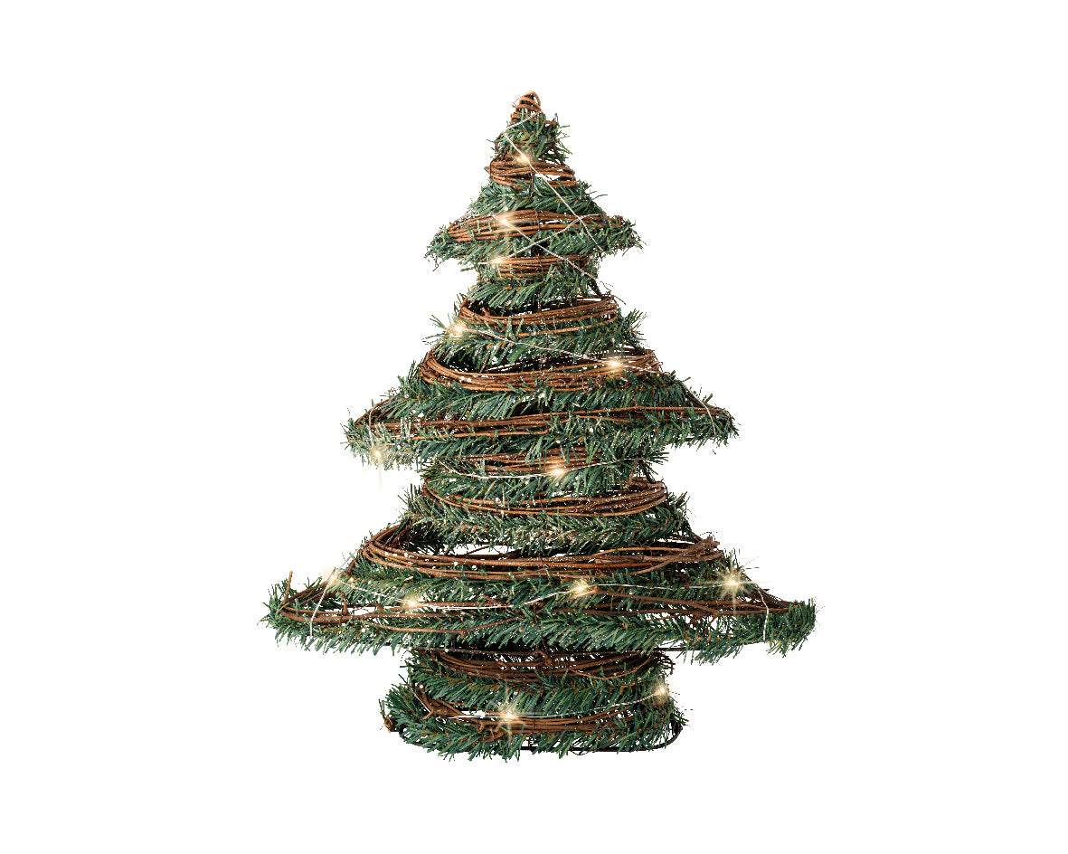 Albero Rattan Verde Microled Warm White 40 Cm