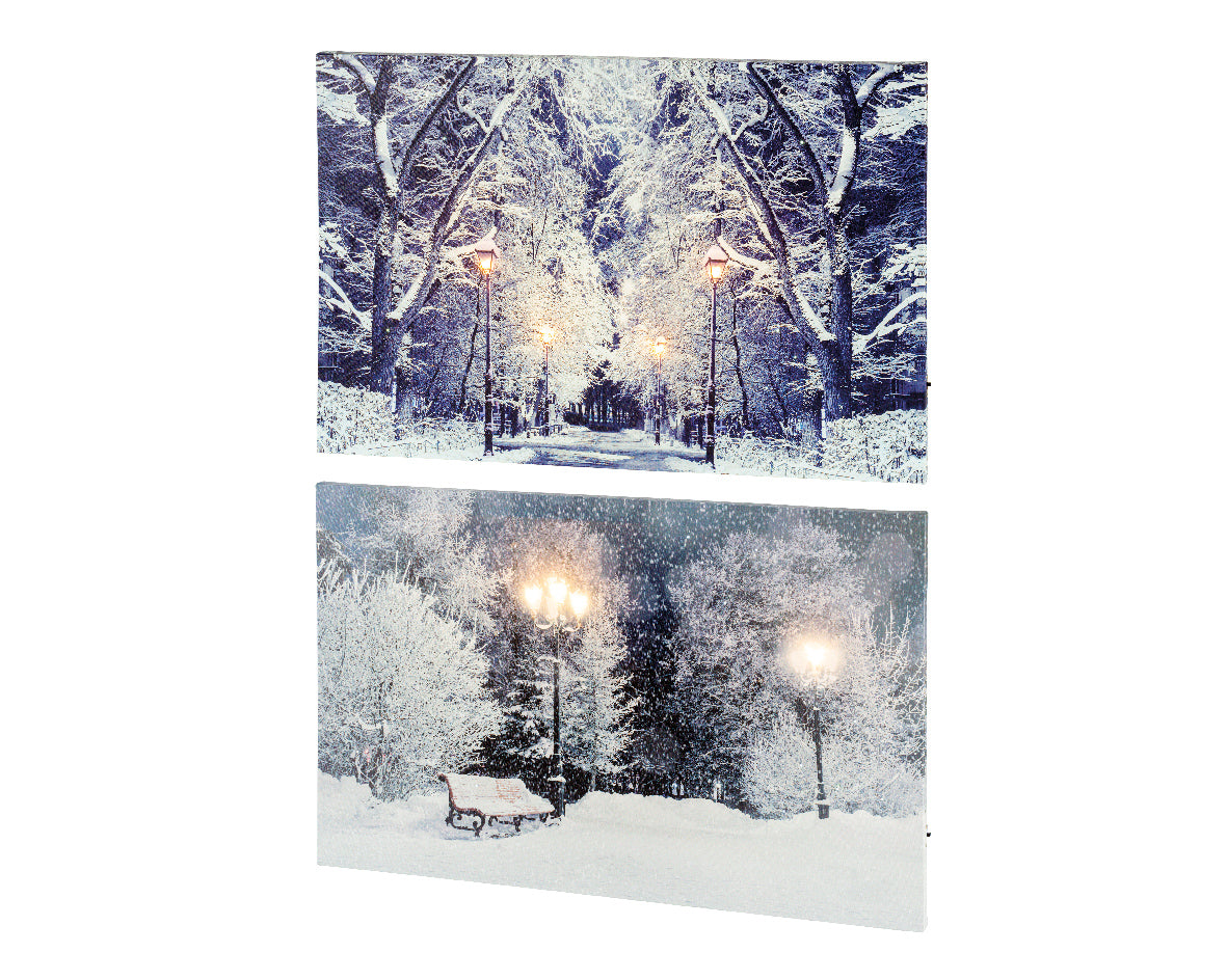 Quadro Luminoso Viale Con Neve 58x38 Cm 1 Pz