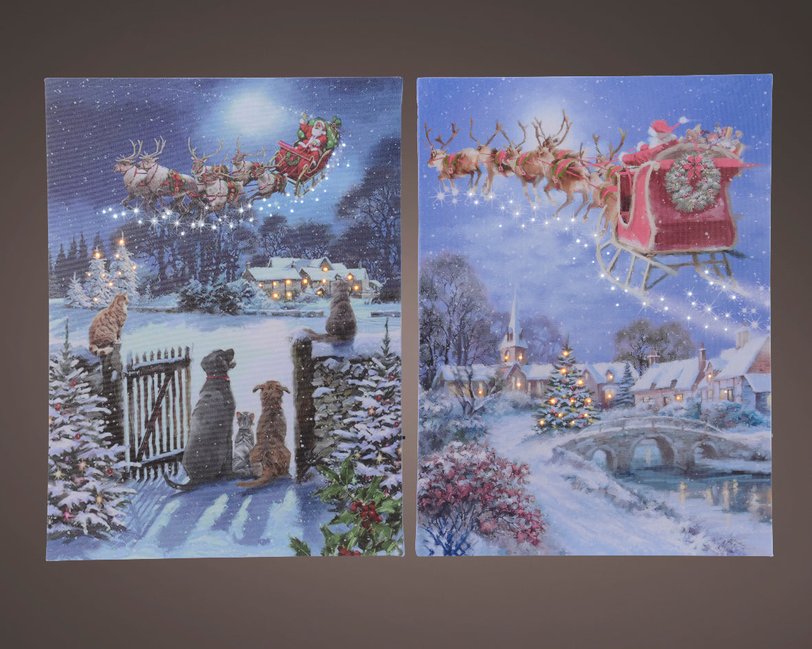 Quadro Slitta Babbo Natale Warm White 28x38 Cm 1 Pz