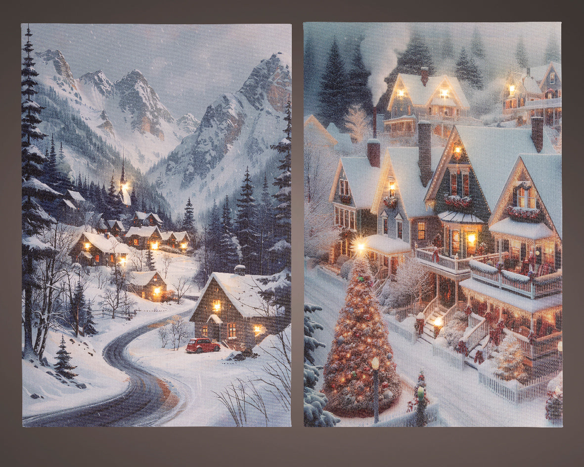 Quadro Luminoso Villaggio Innevato 38x58 Cm