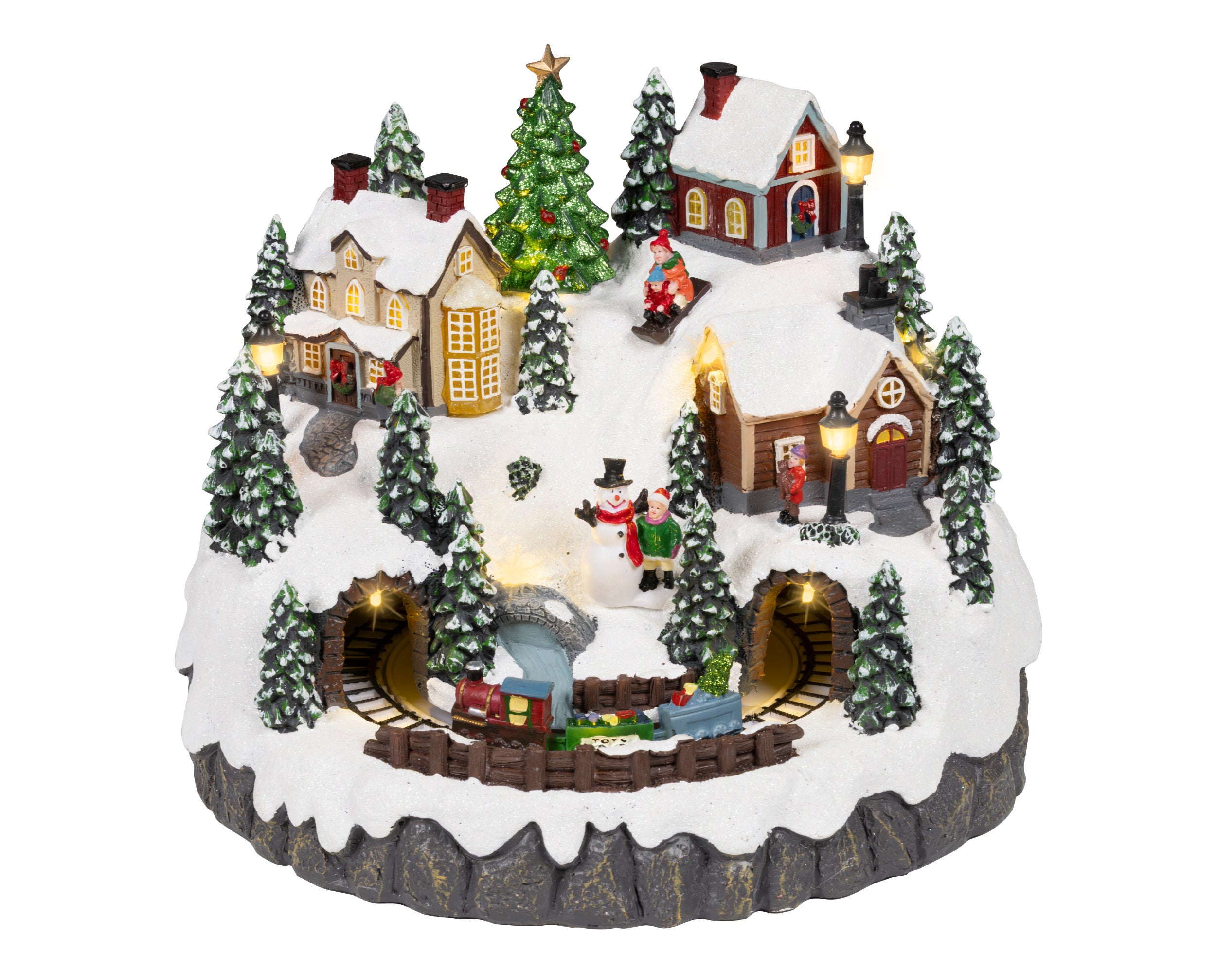 Villaggio Innevato Treno Movimento 27x29x24 Cm