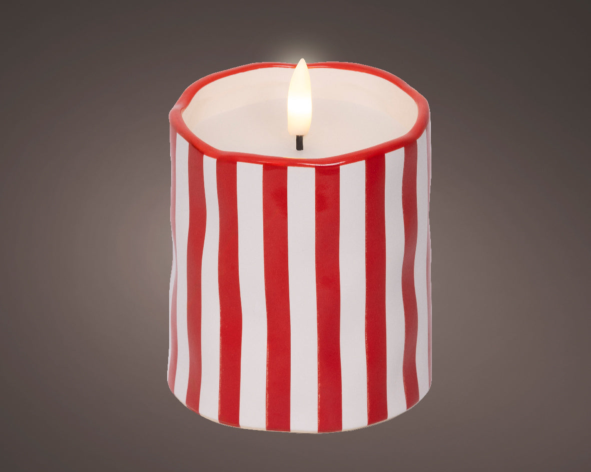 Candela Ceramica Rossa Bianca 8x11 Cm Led Caldo