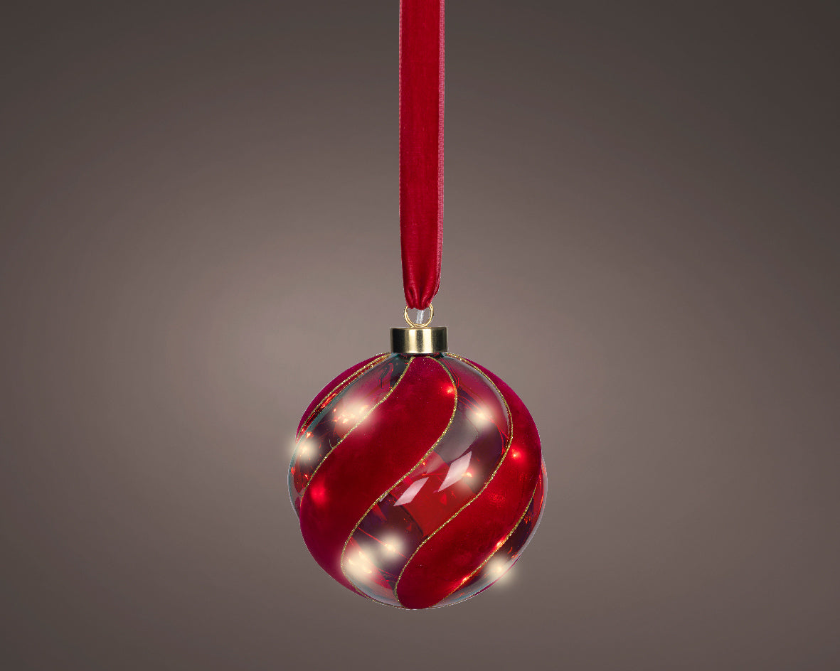 Sfera Vetro Con Velluto Rosso D 14 Cm Led Warm White