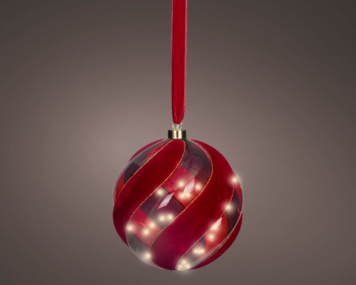 Sfera Vetro Con Velluto Rosso D 20 Cm Led Warm White