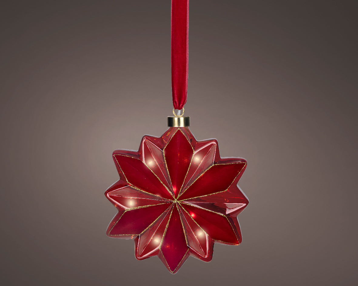 Fiore Vetro Velluto Rosso D 19 Cm Led Warm White