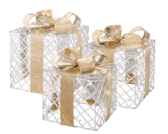 Set 3 Pacchi Luminosi Warm White Silver 25x25x29 Cm