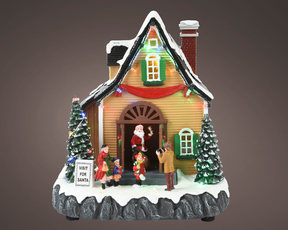 Casetta Babbo Natale Con Bimbi 19x18x21 Cm
