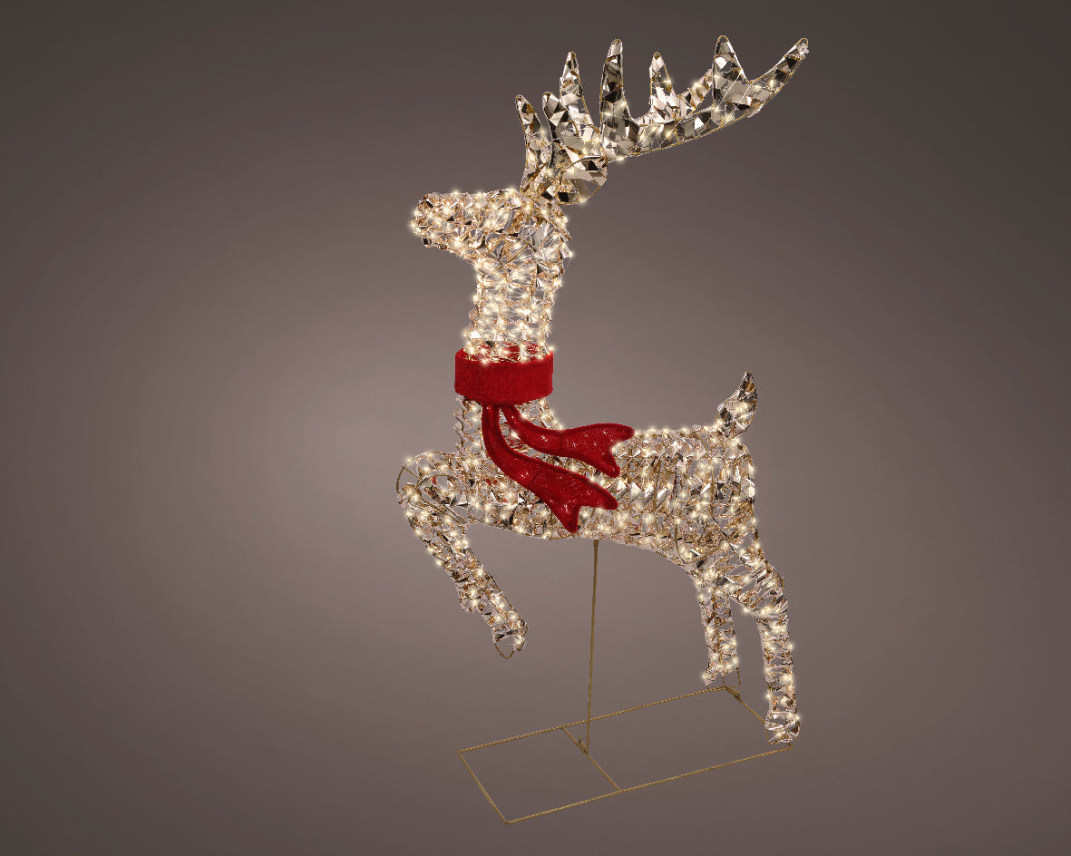 Renna Oro 720 Led Luce Calda Fiocco Rosso 100 Cm