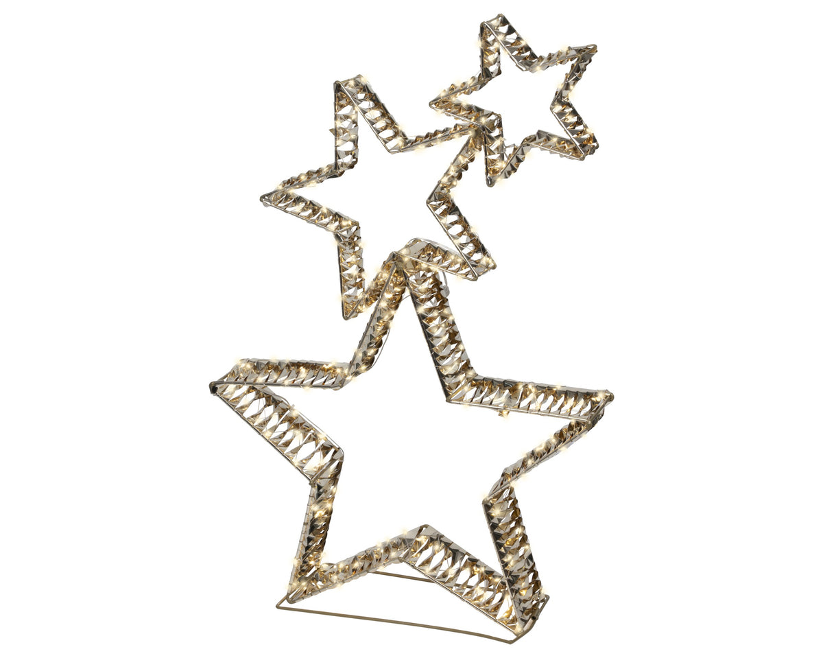 Set 3 Stelle Con Supporto Oro 10x51x80 Cm 350 Led