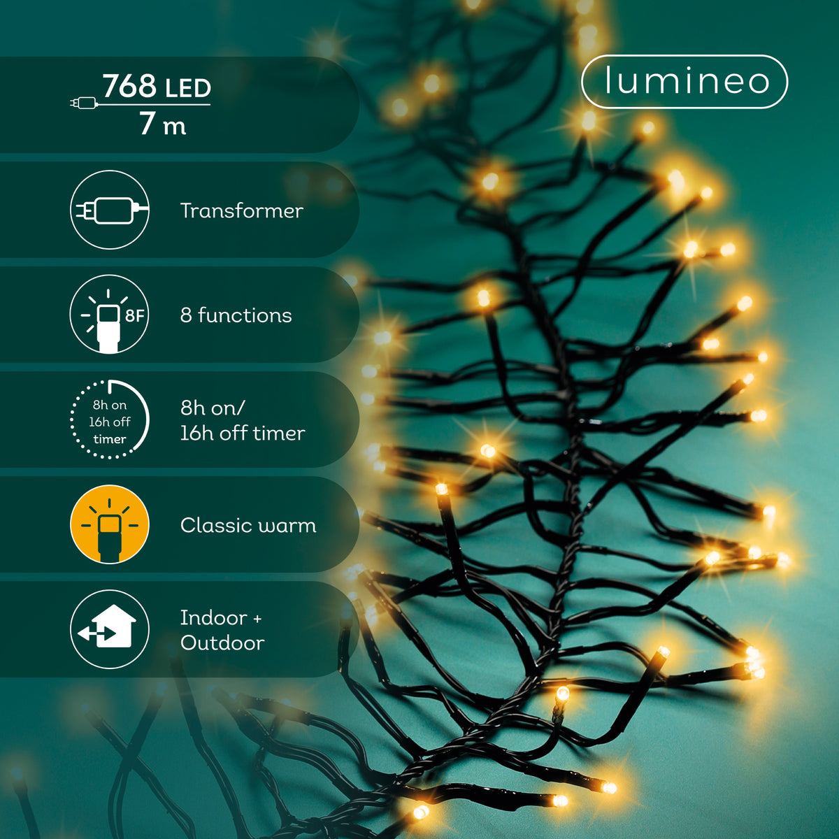 Luci Natale Cluster 768 Led Caldo Classico