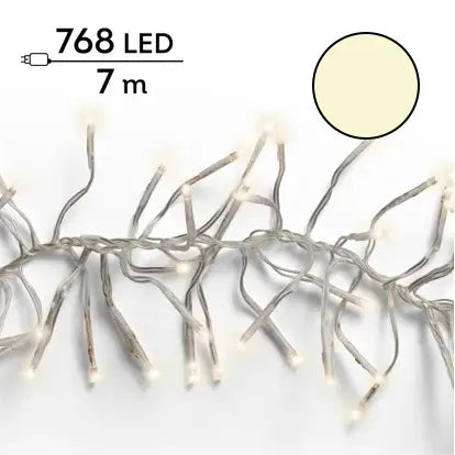 Luci Natale Cluster 768 Led Caldo Naturale Cavo Trasparente
