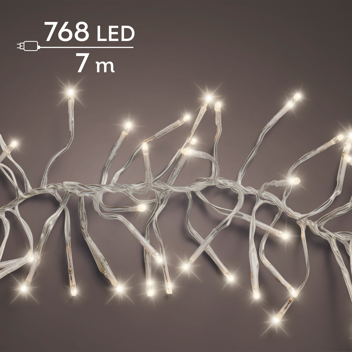 Luci Natale Cluster 768 Led Caldo Naturale Cavo Trasparente