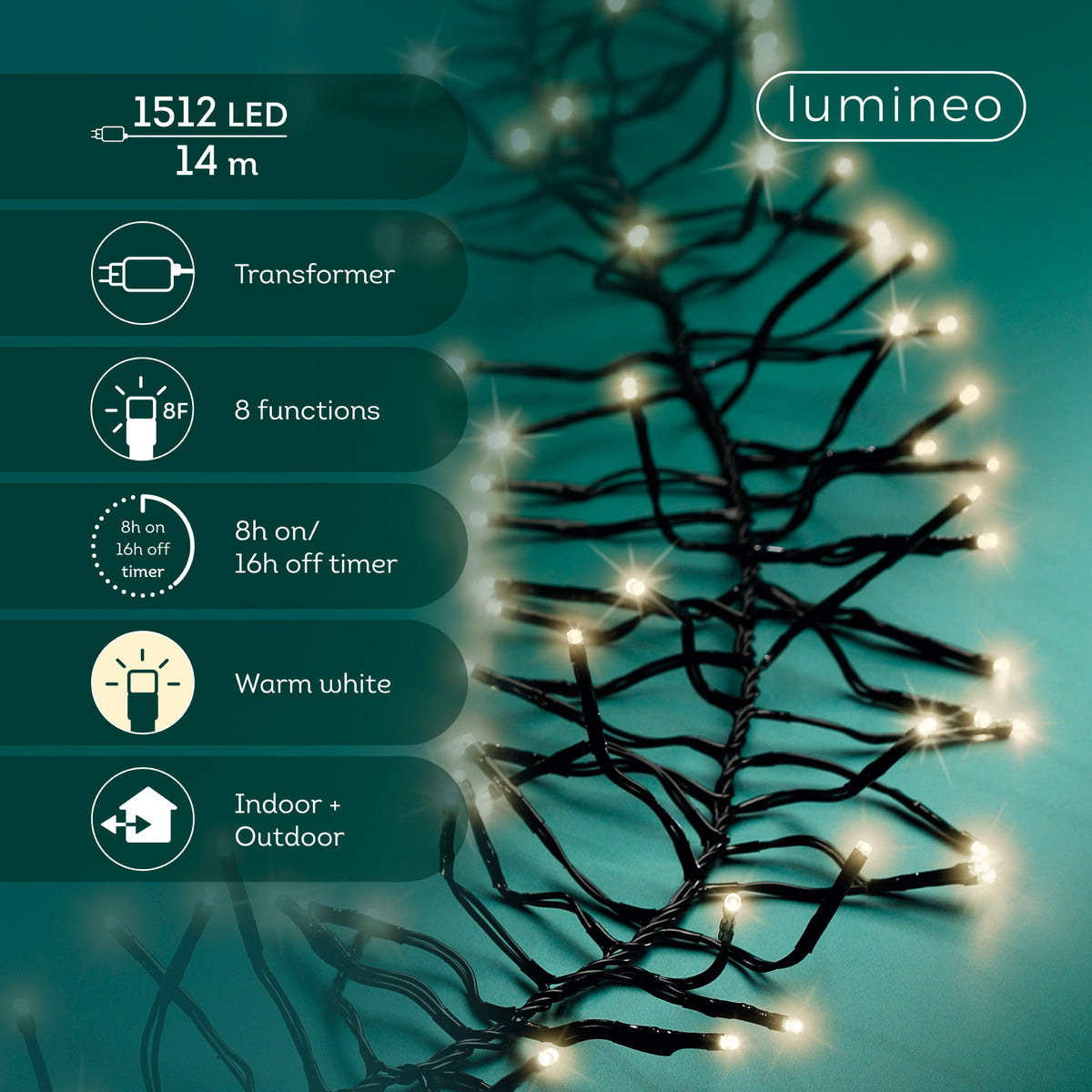 Luci Natale Cluster 1512 Led Caldo Naturale