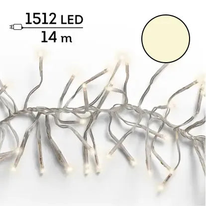 Luci Natale Cluster 1512 Led Caldo Naturale Cavo Trasparente
