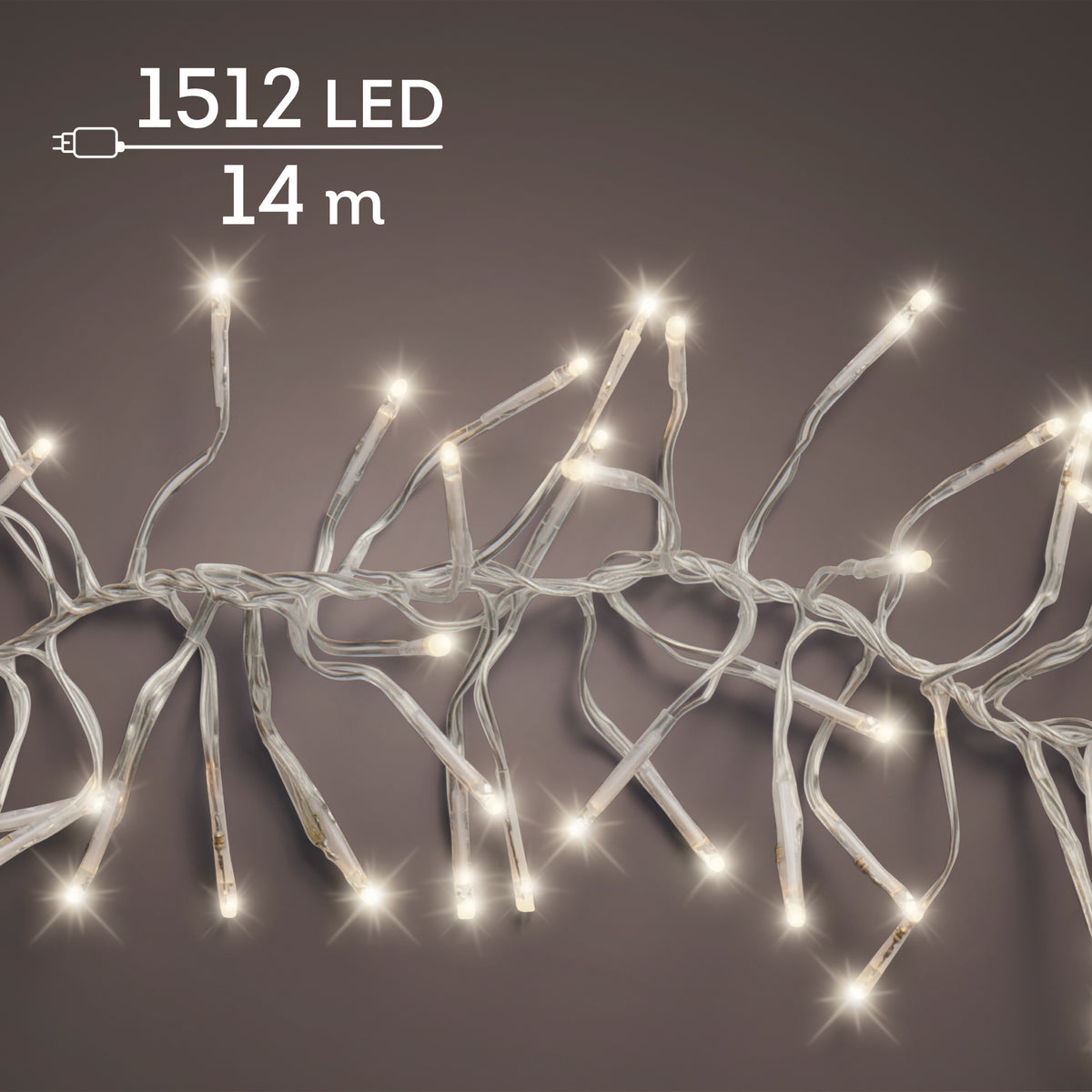 Luci Natale Cluster 1512 Led Caldo Naturale Cavo Trasparente