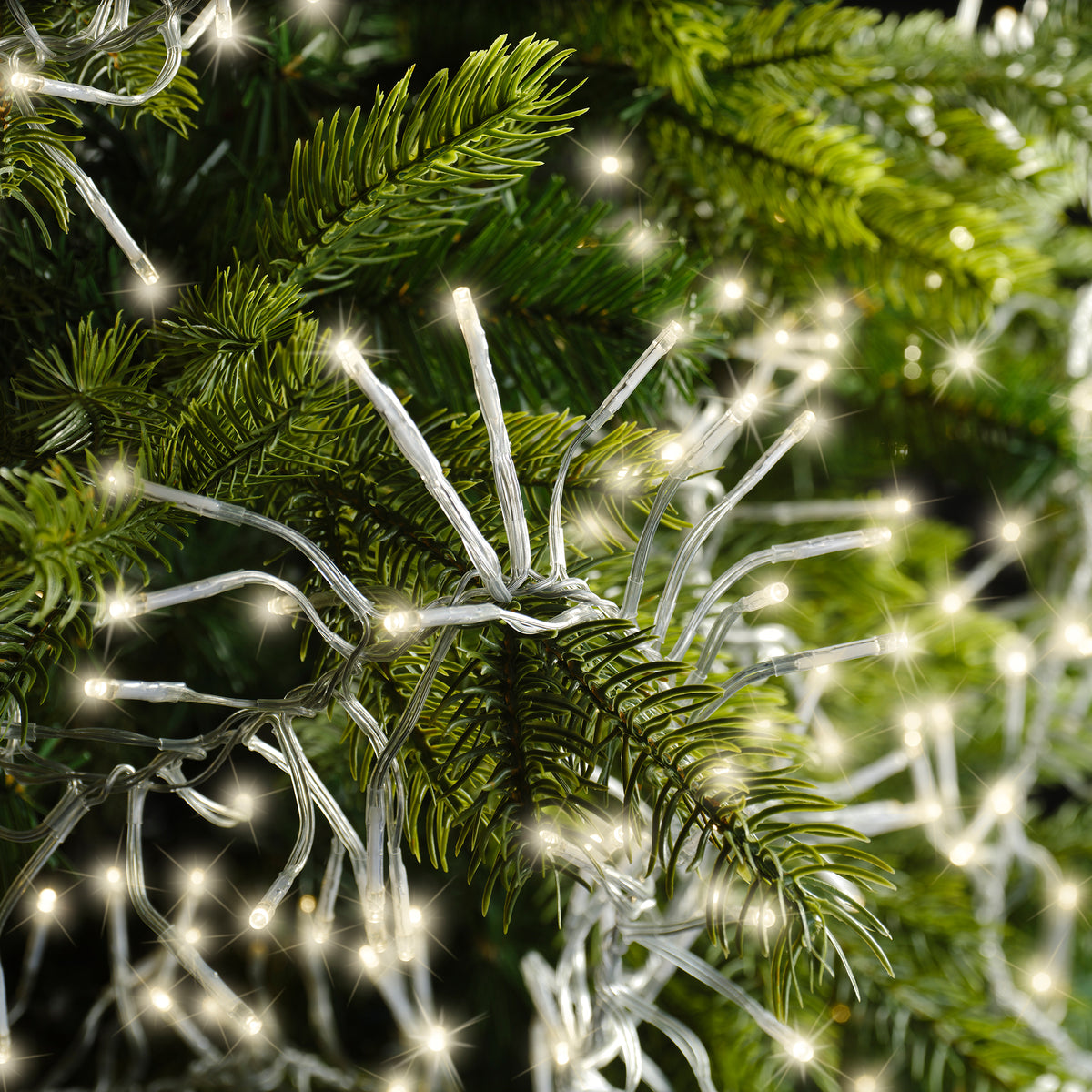 Luci Natale Cluster 1512 Led Caldo Naturale Cavo Trasparente