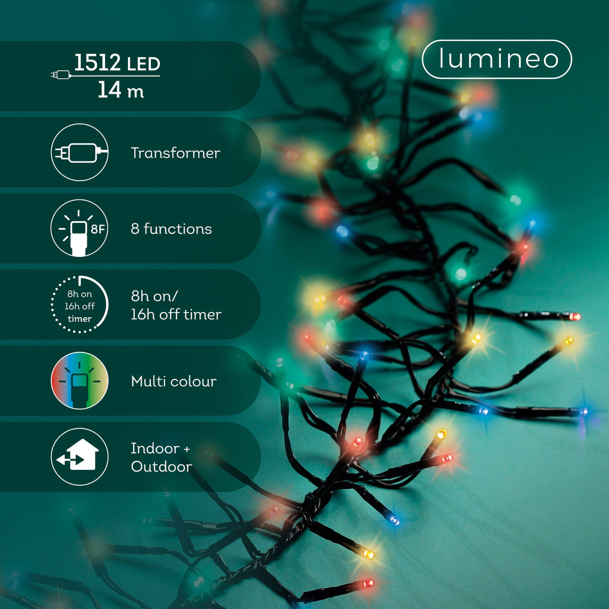 Luci Natale Cluster 1512 Led Multicolor