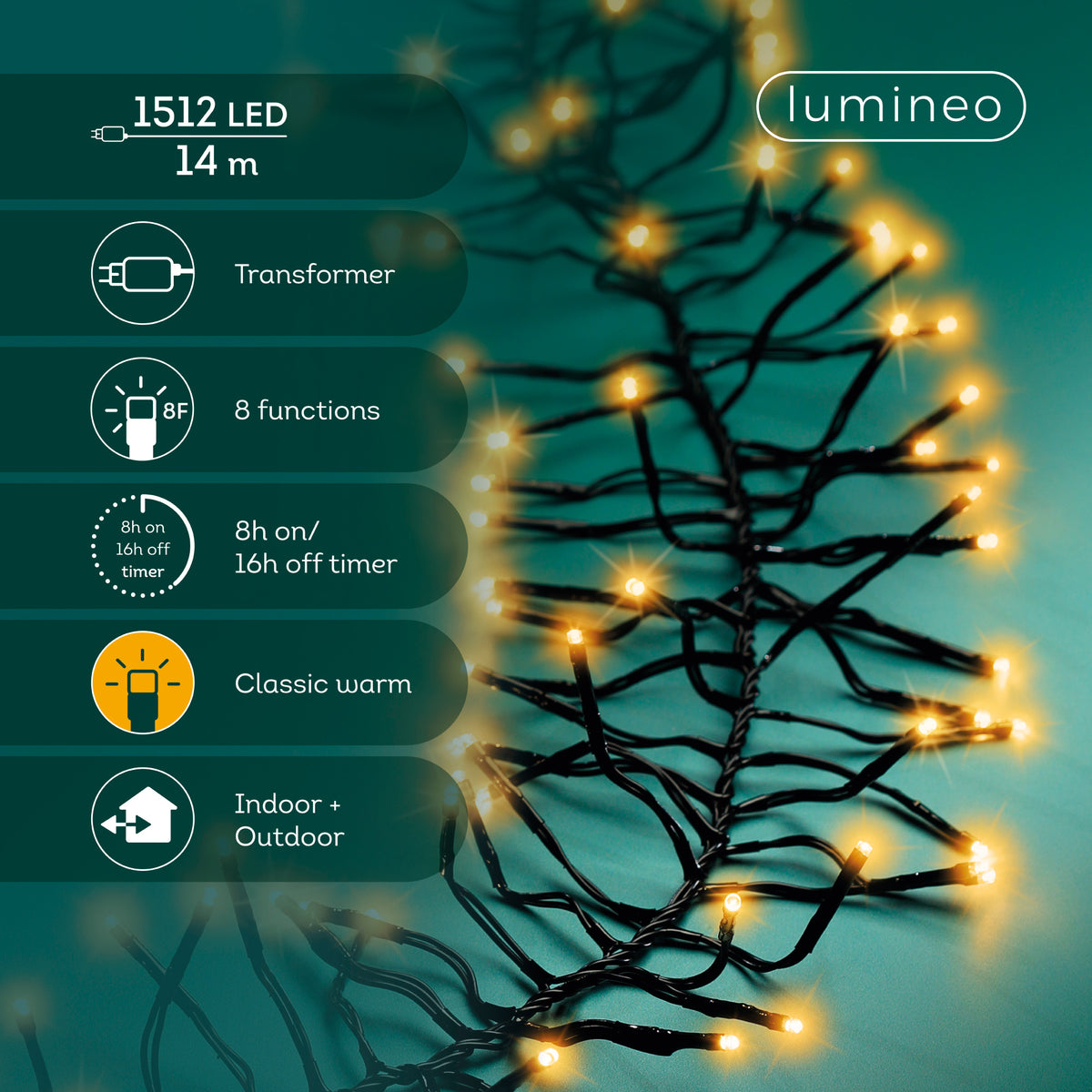 Luci Natale Cluster 1512 Led Caldo Classico
