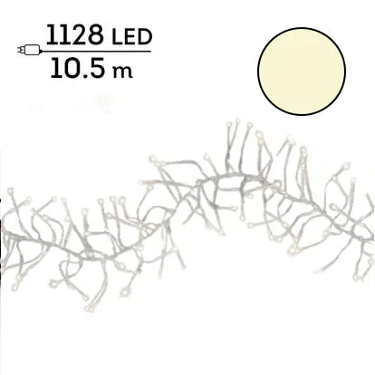 Luci Di Natale Cluster 1128 Led 10,5 M Luce Calda Cavo Treasparente
