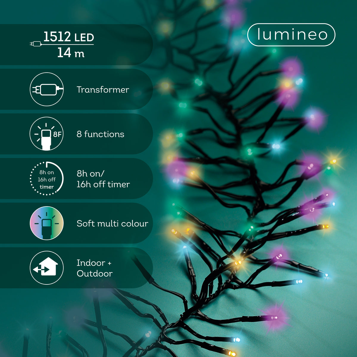Luci Natale Cluster 1512 Led Soft Multicolor
