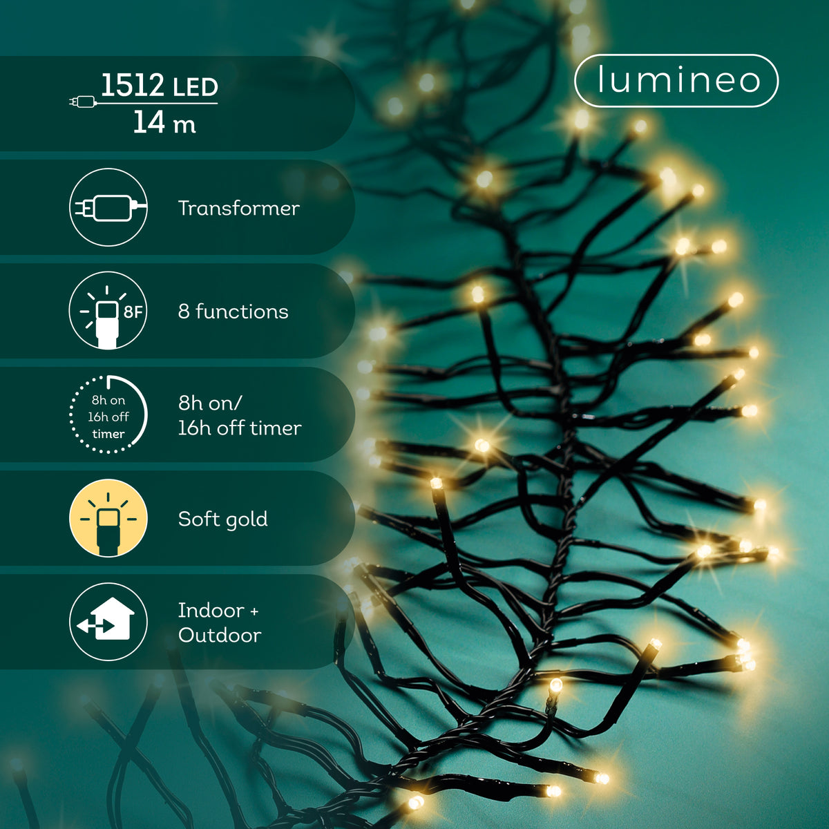 Luci Natale Cluster 1512 Led Oro Soft