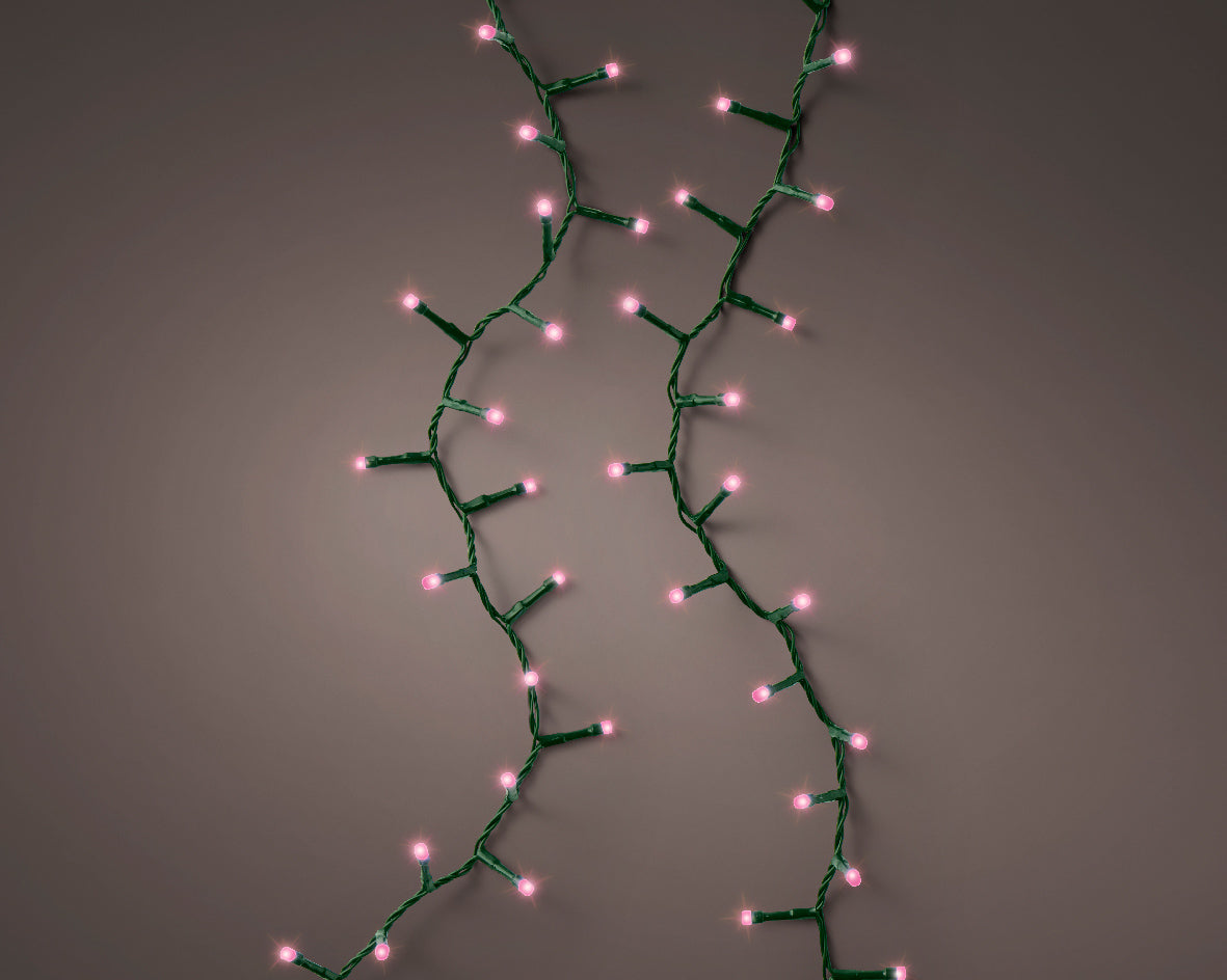 Luci Natale 750 Led Rosa Cavo Verde 16 M