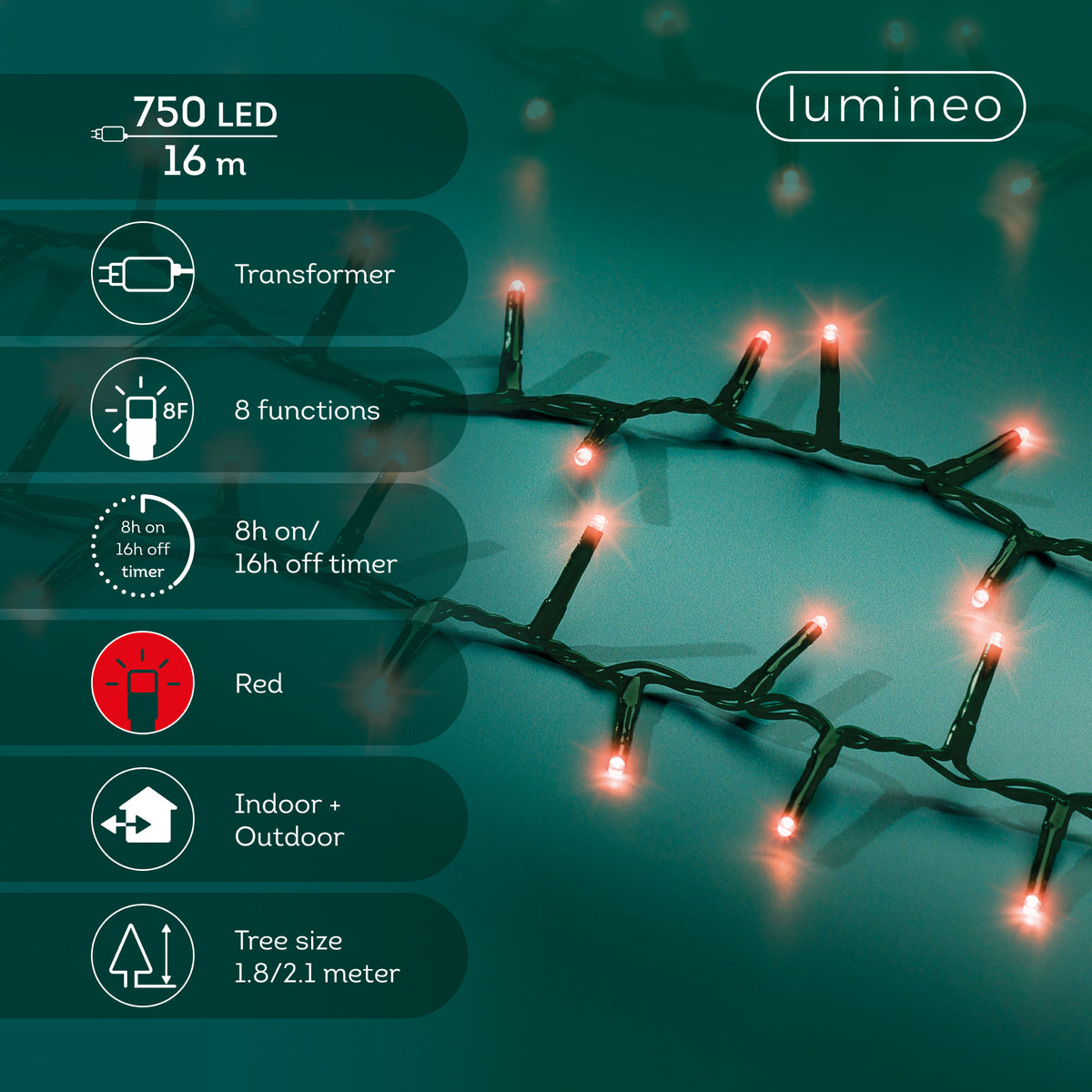 Luci Natale 750 Led Rosso