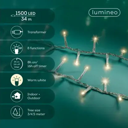 Luci Natale 1500 Led Caldo Naturale Cavo Trasparente