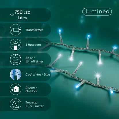 Luci Natale 750 Led Freddo Blu Cavo Trasparente