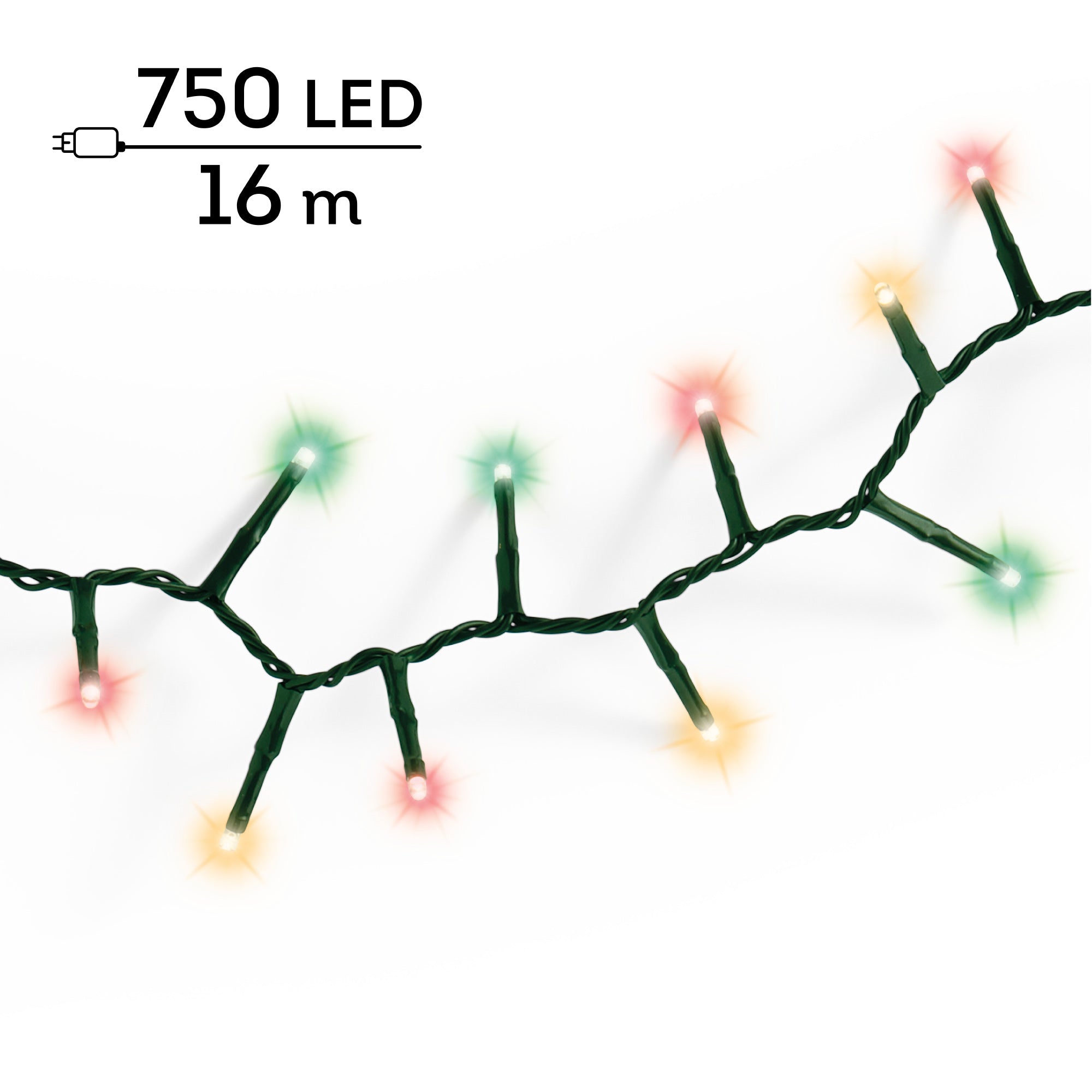 Luci Di Natale 750 Led Verdi Rosse Calde 16 M