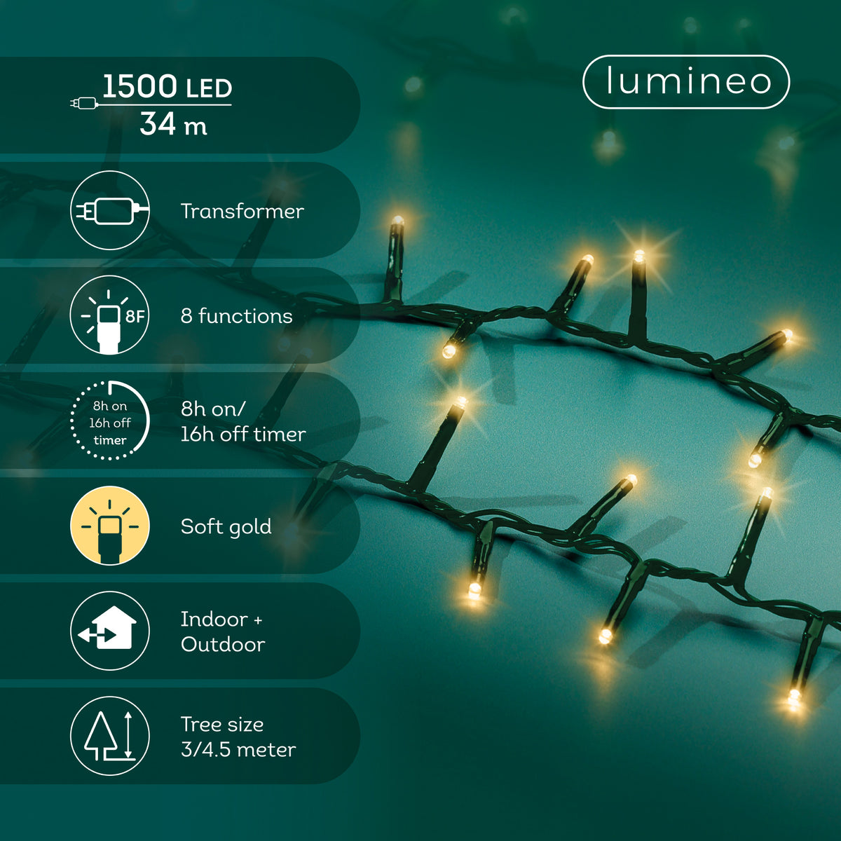 Luci Natale 1500 Led Oro Soft