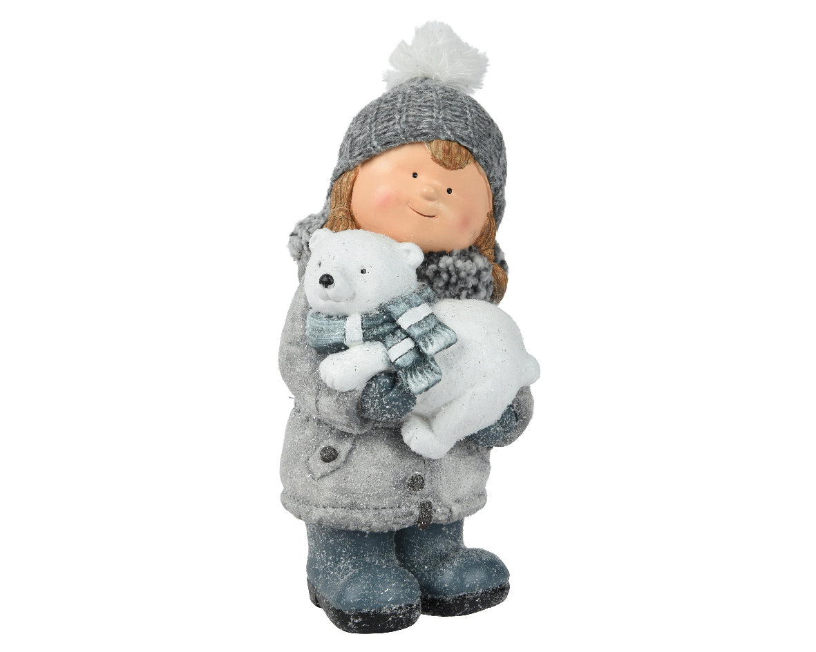 Bimba Resina Con Orso Polare 17x20x36 Cm
