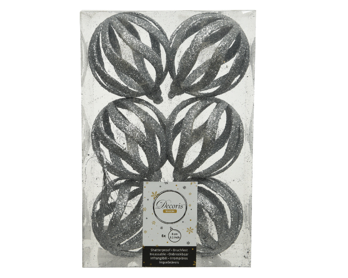 Box 6 Palline Di Natale Traforate D 8 Cm Silver