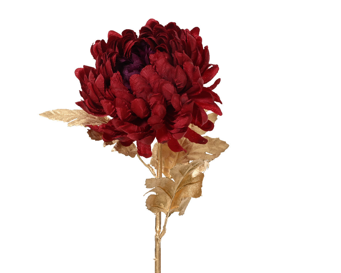 Fiore Crisantemo Rosso Stelo Oro 15x10x70 Cm