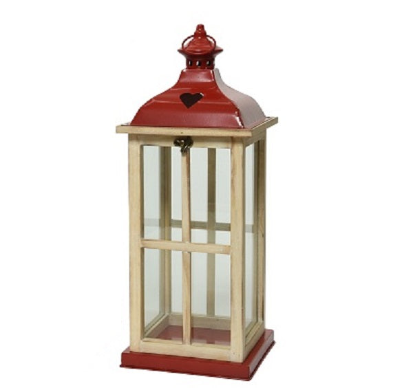 Lanterna Legno Top Rosso 20x20x50 Cm