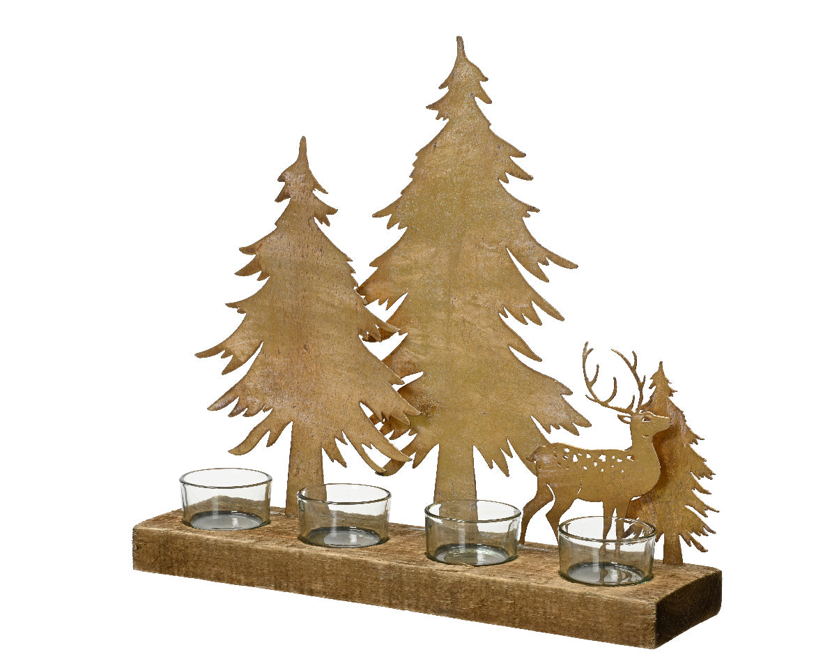 Portacandela Renna Legno 9x32x30,5 Cm