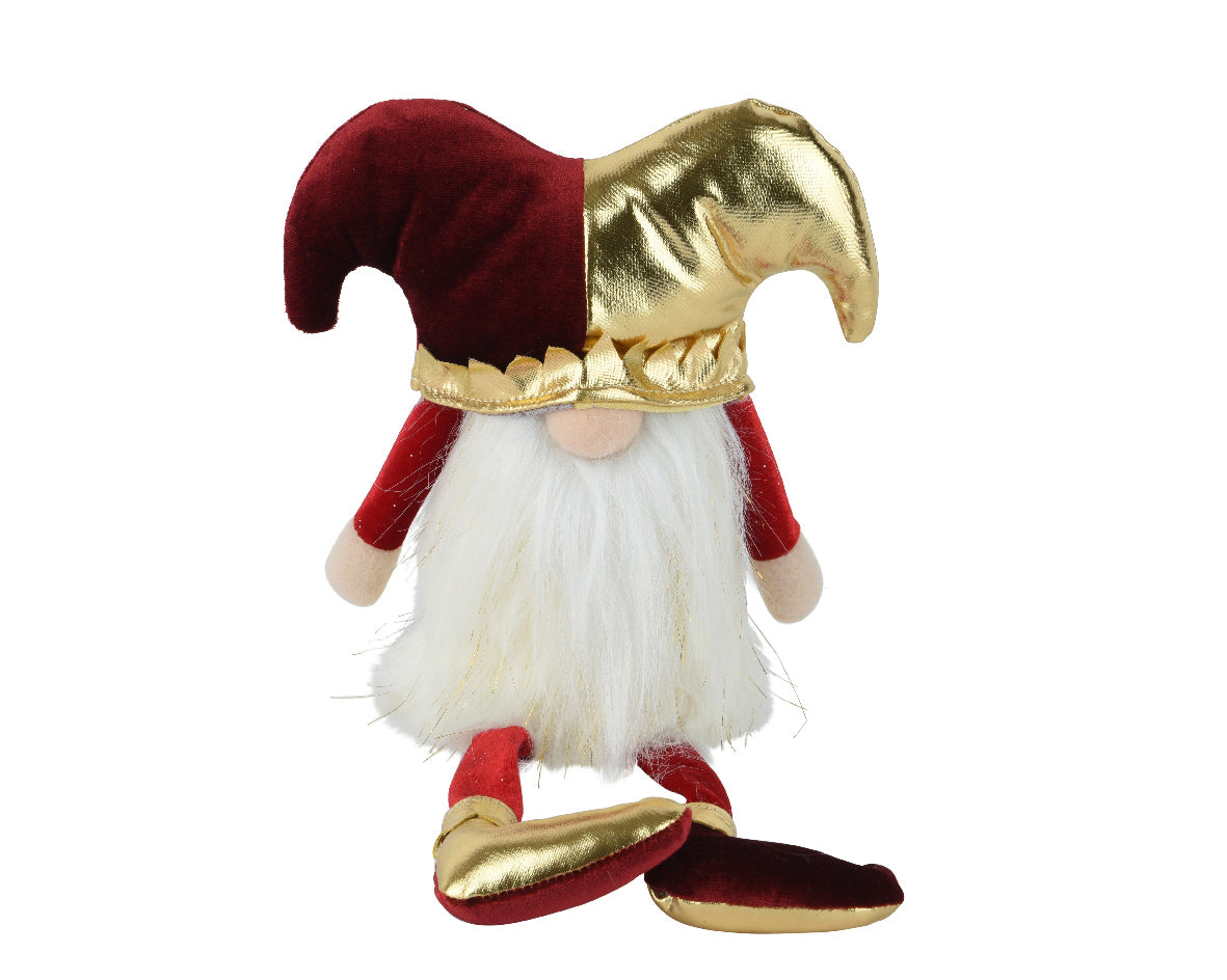 Gnomo Cappello Giullare Rosso Oro 11x19x39 Cm