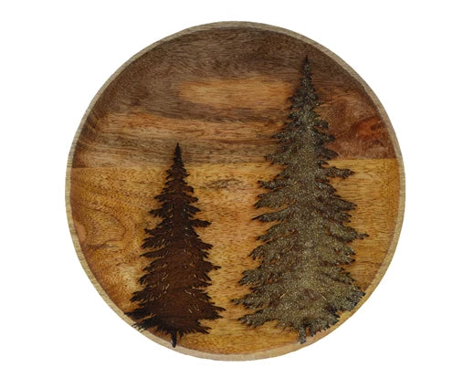 Piatto Legno Decoro Alberi 30x2,5 Cm