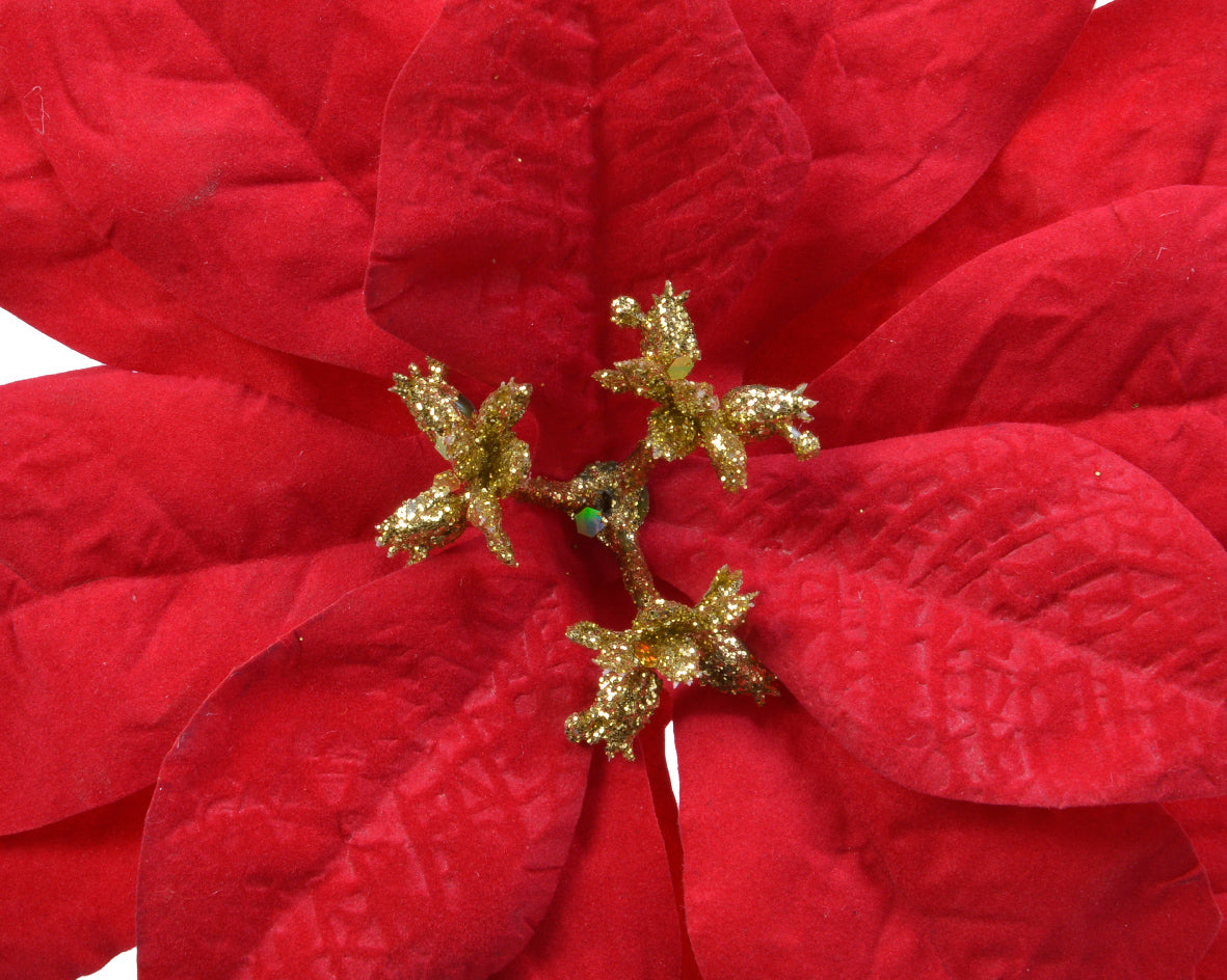 Stella Natale Velluto Rosso D 16 Cm Con Clip
