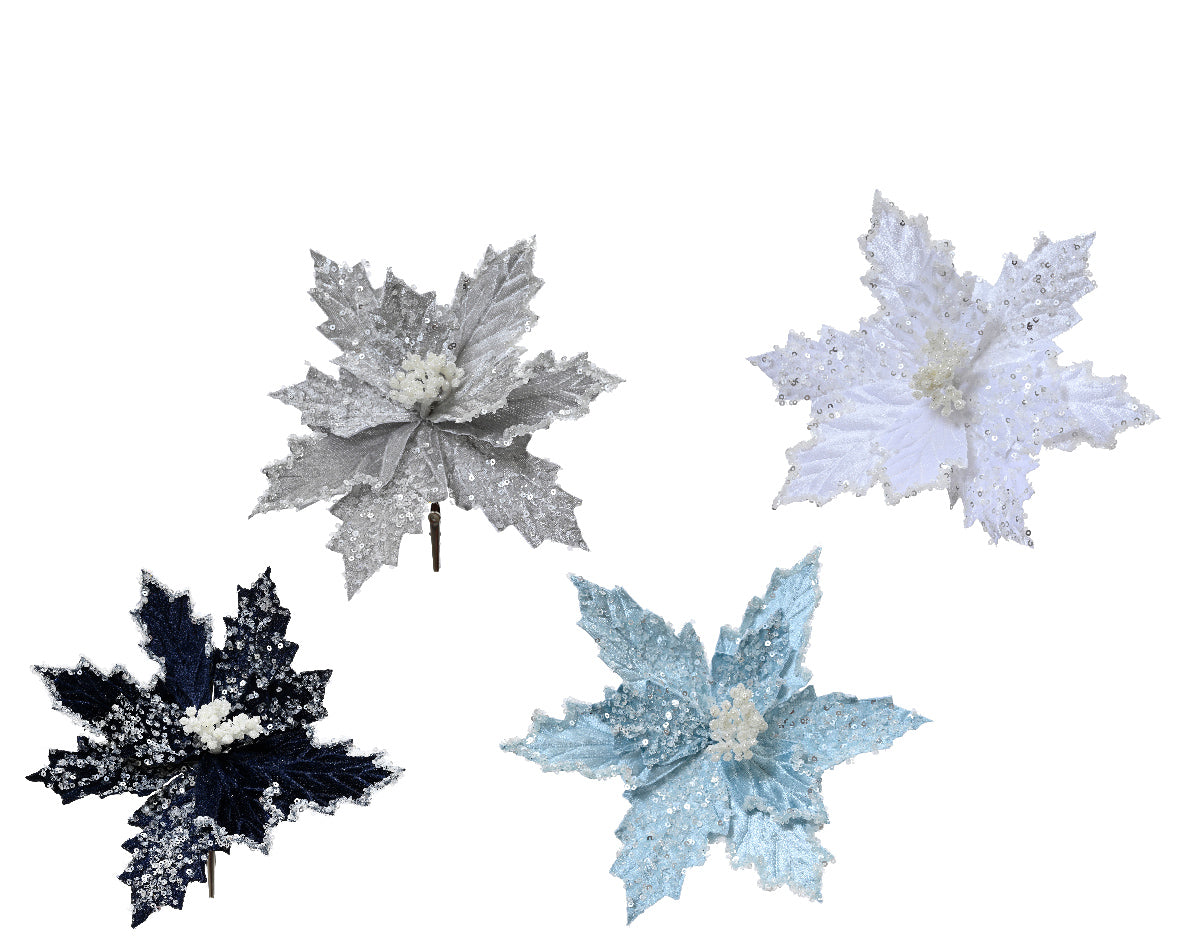 Stella Natale Blu Ghiacciata D 24x14 Cm
