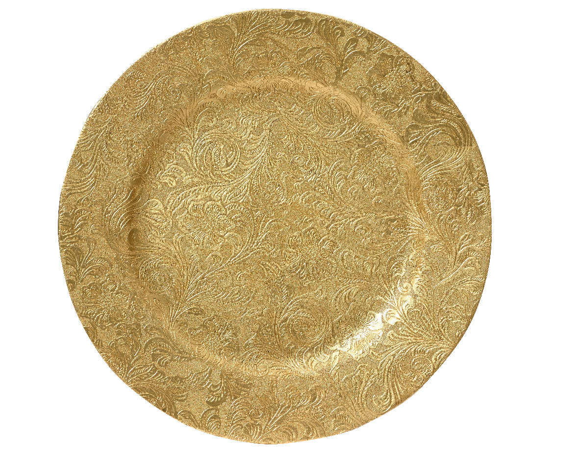 Piatto Gold Con Fiore In Rilievo 33 Cm