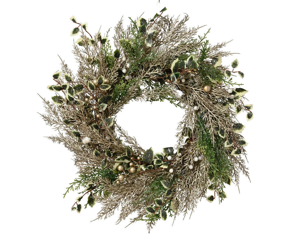 Corona Champagne D 40 Cm Foglie E Glitter