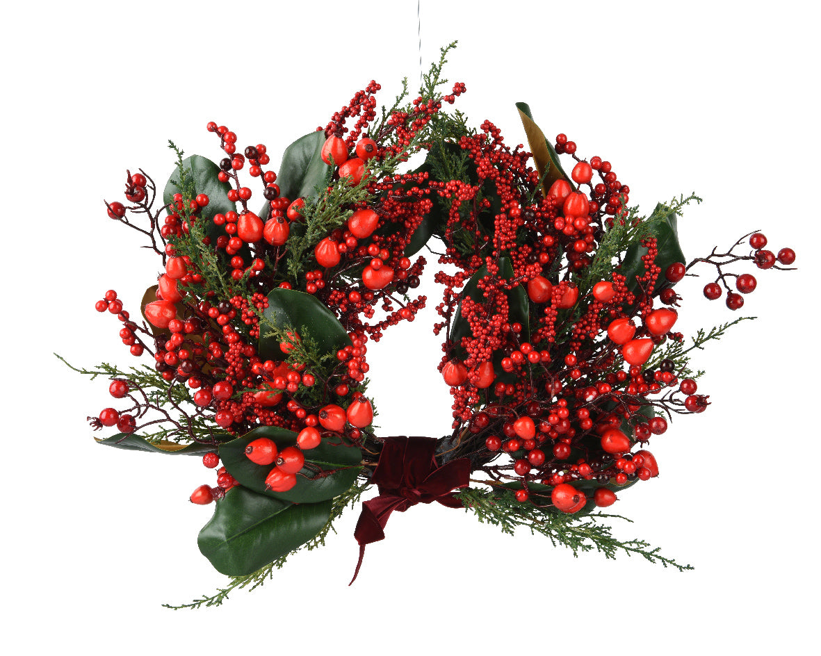 Corona Bacche Rosse D 40x13 Cm