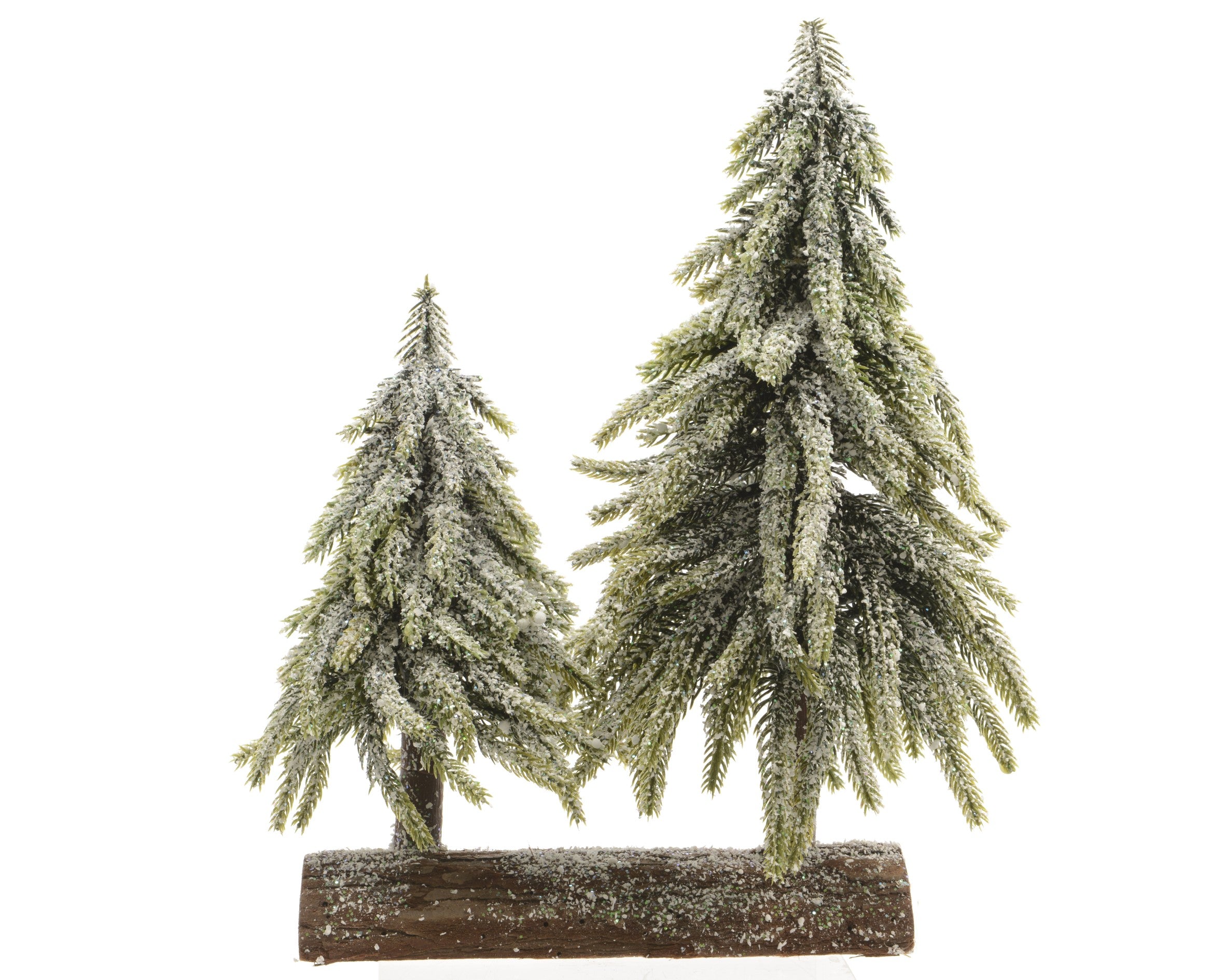 Set 2 Mini Alberi Innevati Su Tronco 28x16x28 Cm