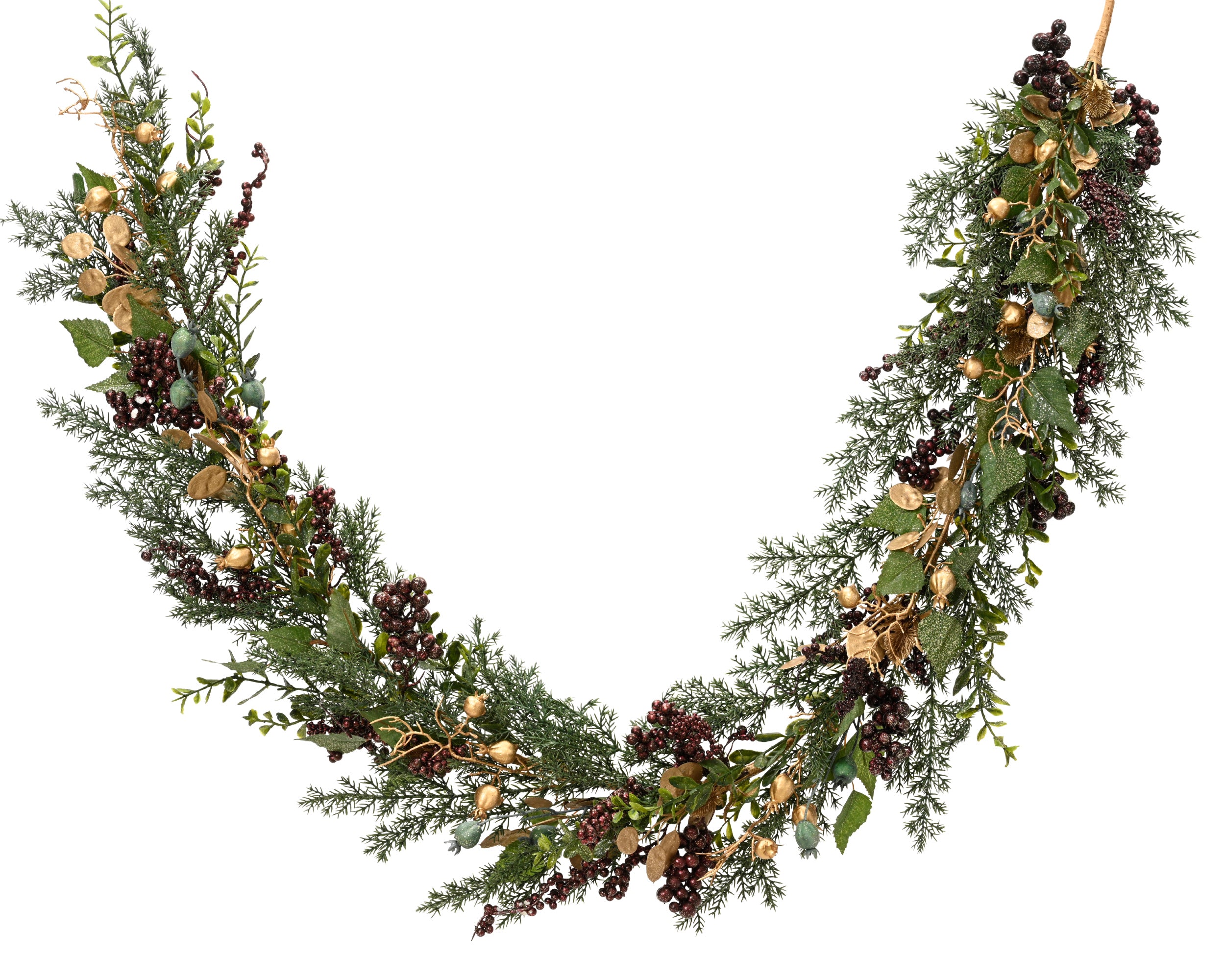 Festone Verde Bacche E Foglie Oro D 8x15x180 Cm