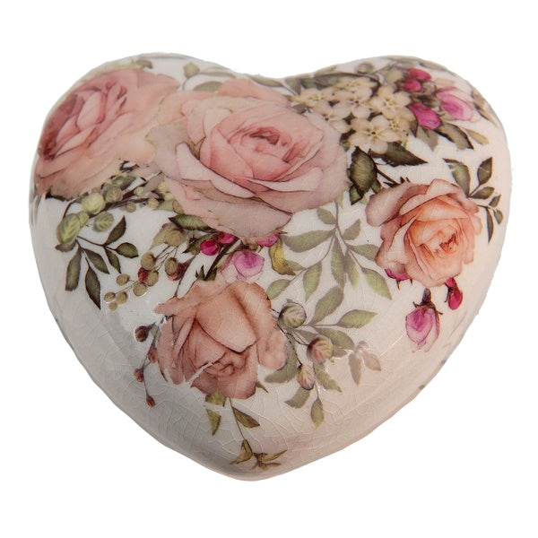 Cuore Decoro Fiori Rosa 11x11x4 Cm
