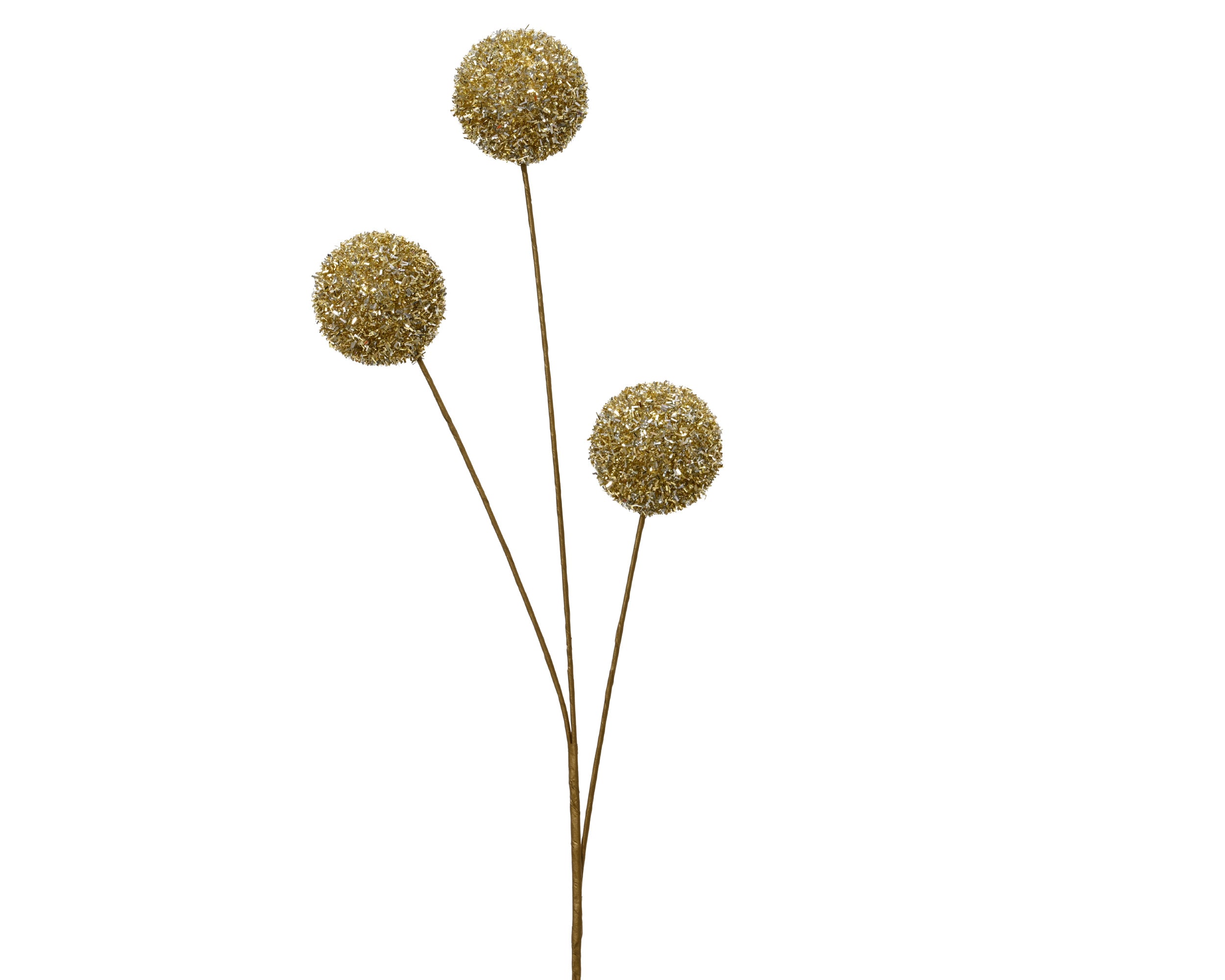Ramo 3 Fiori Palla Oro 70 Cm Con Glitter