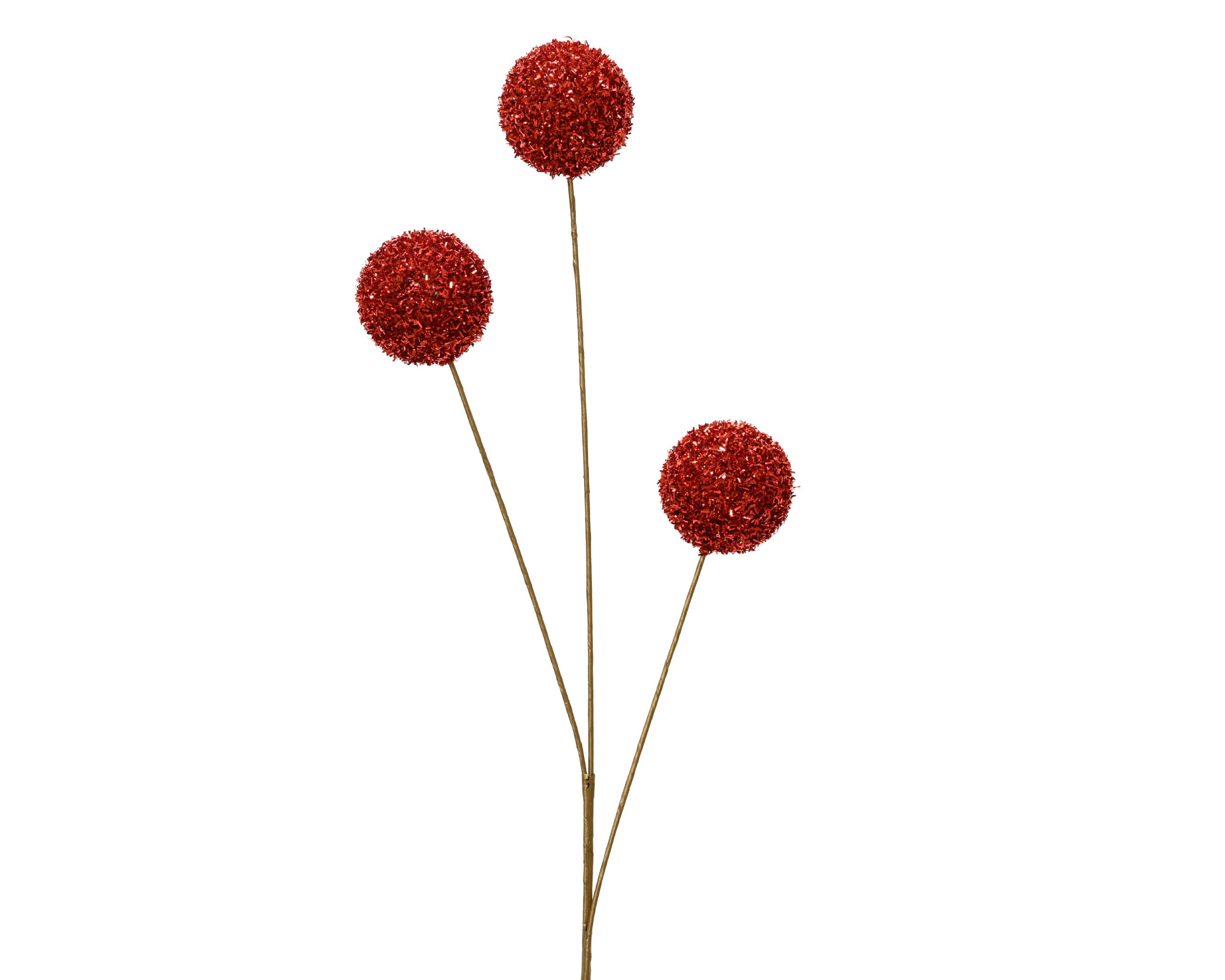 Ramo 3 Fiori Palla Rossi 70 Cm Con Glitter